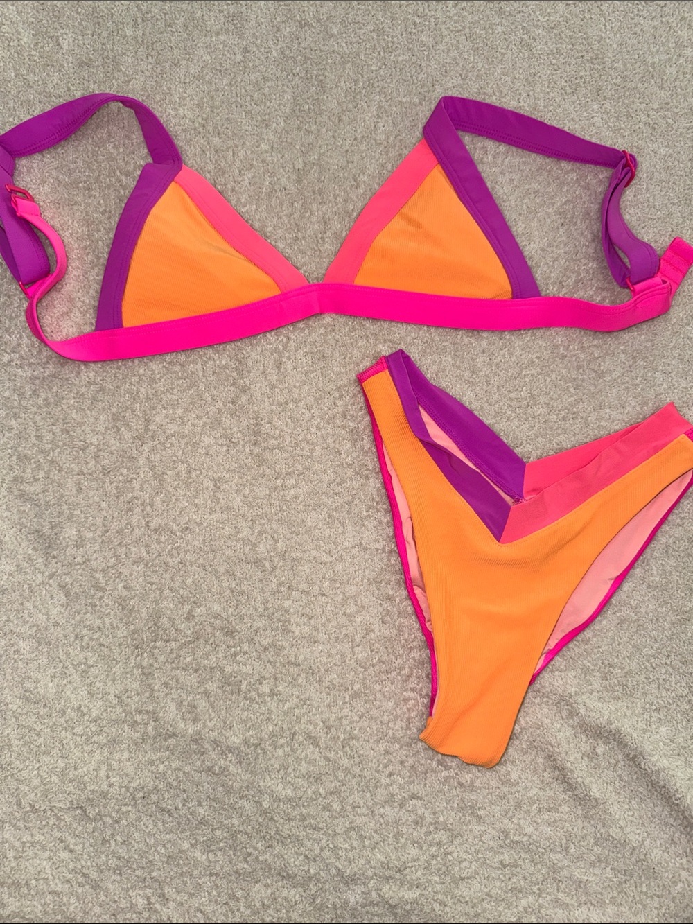 Vibrant Orange & Pink Triangle Bikini Set